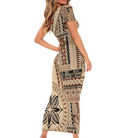 Samoa Siapo Motif Family Matching Short Sleeve Bodycon Dress and Hawaiian Shirt Classic Style LT7