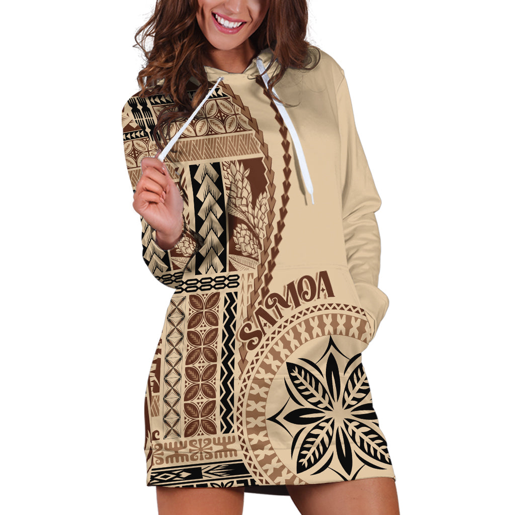 Samoa Siapo Motif Hoodie Dress Classic Style LT7 Beige - Polynesian Pride