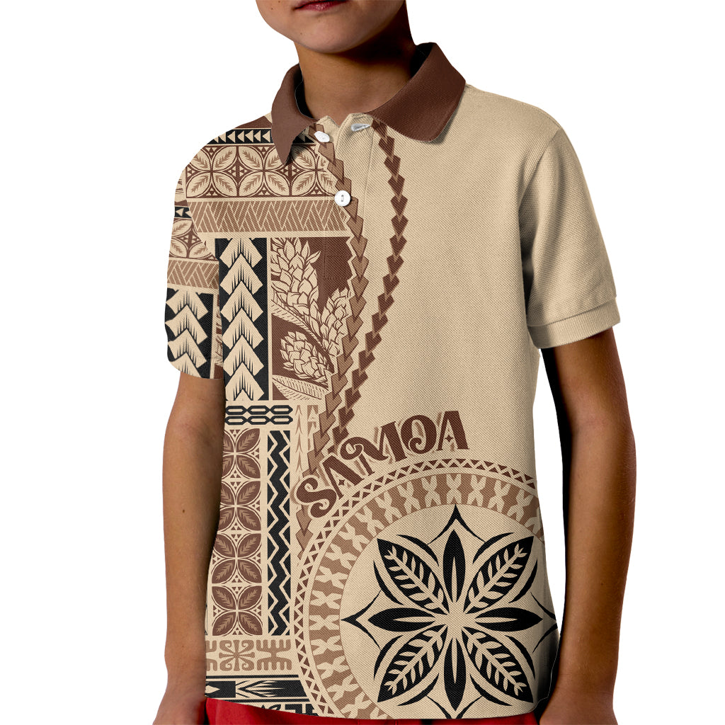 Samoa Siapo Motif Kid Polo Shirt Classic Style LT7 Kid Beige - Polynesian Pride