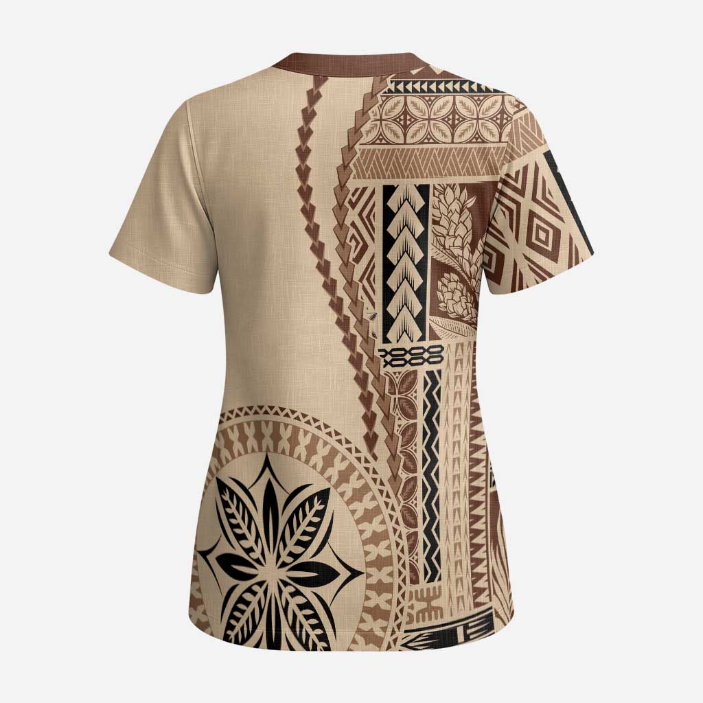 Samoa Siapo Motif Scrub Top Classic Style - Polynesian Pride