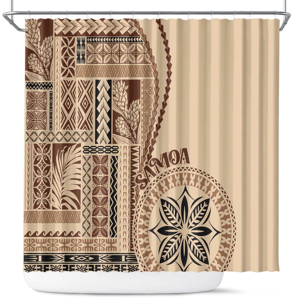 Samoa Siapo Motif Shower Curtain Classic Style LT7 Beige - Polynesian Pride