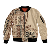Samoa Siapo Motif Sleeve Zip Bomber Jacket Classic Style LT7 Unisex Beige - Polynesian Pride
