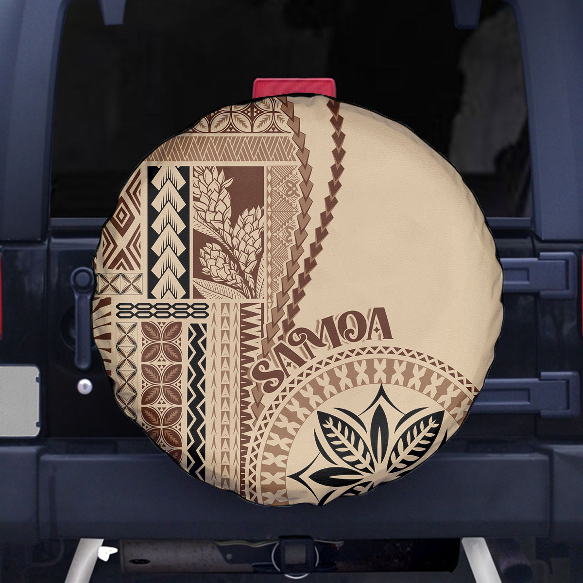 Samoa Siapo Motif Spare Tire Cover Classic Style LT7 Beige - Polynesian Pride