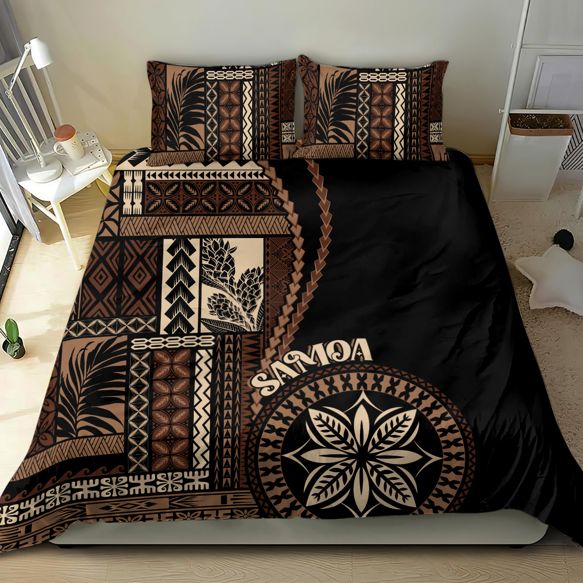 Samoa Siapo Motif Bedding Set Classic Style - Black Ver LT7 - Polynesian Pride