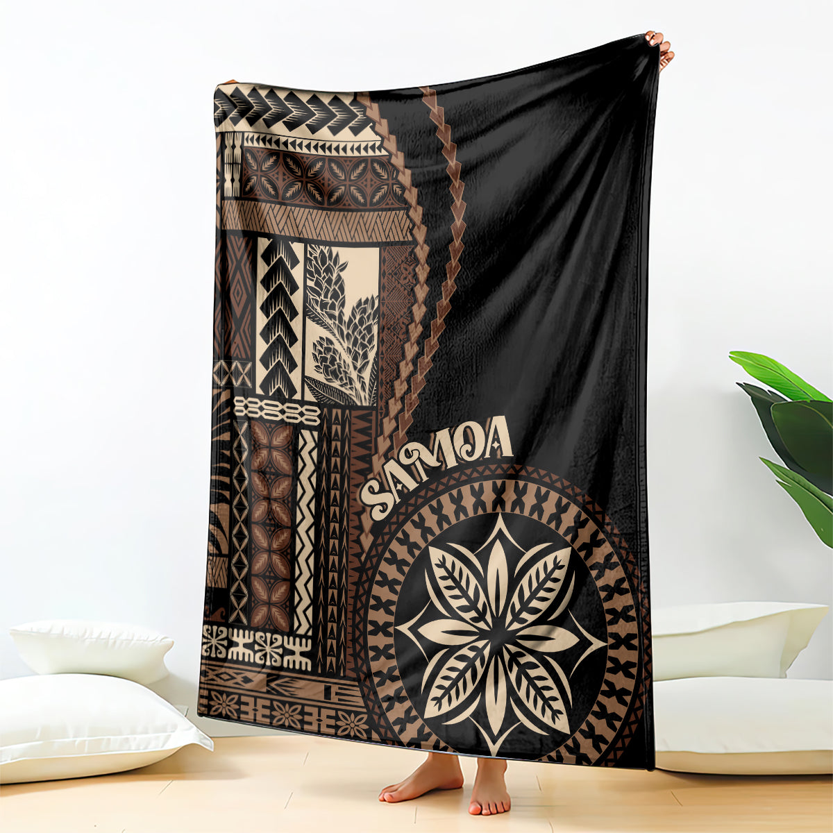 Samoa Siapo Motif Blanket Classic Style - Black Ver LT7 Black - Polynesian Pride