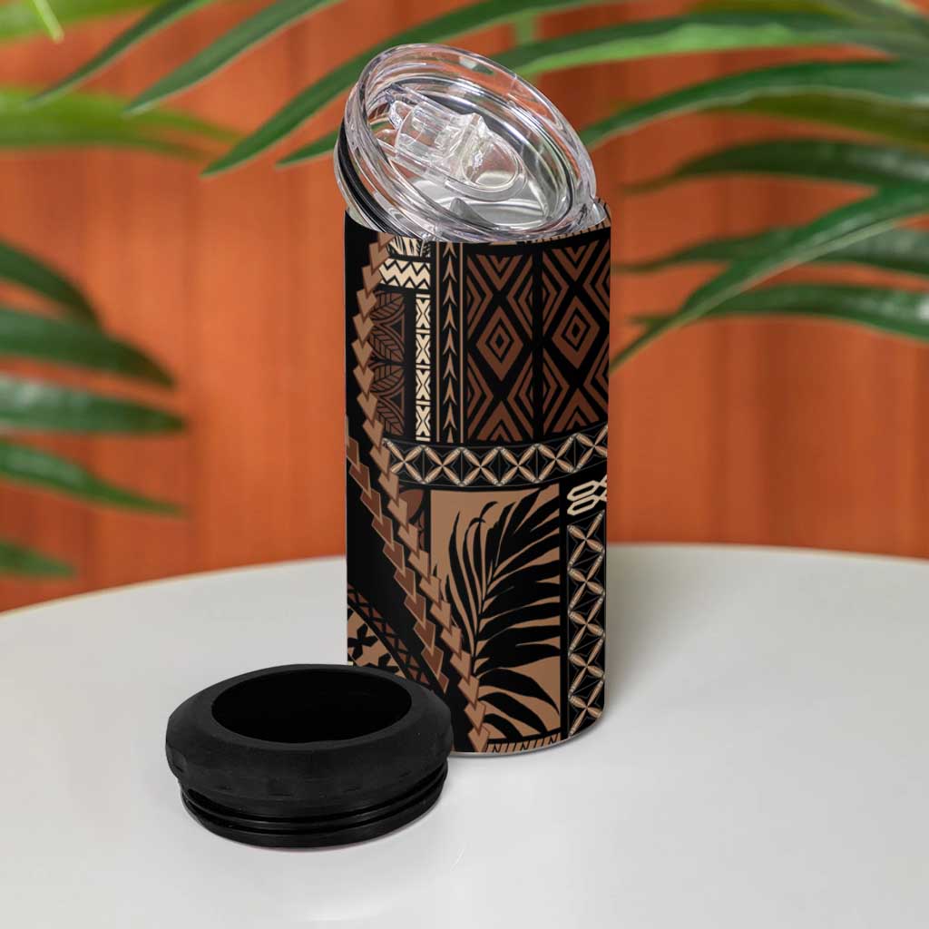Samoa Siapo Motif 4 in 1 Can Cooler Tumbler Classic Style - Black Ver