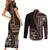 Samoa Siapo Motif Couples Matching Short Sleeve Bodycon Dress and Long Sleeve Button Shirt Classic Style - Black Ver LT7