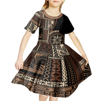 Samoa Siapo Motif Kid Short Sleeve Dress Classic Style - Black Ver LT7 - Polynesian Pride