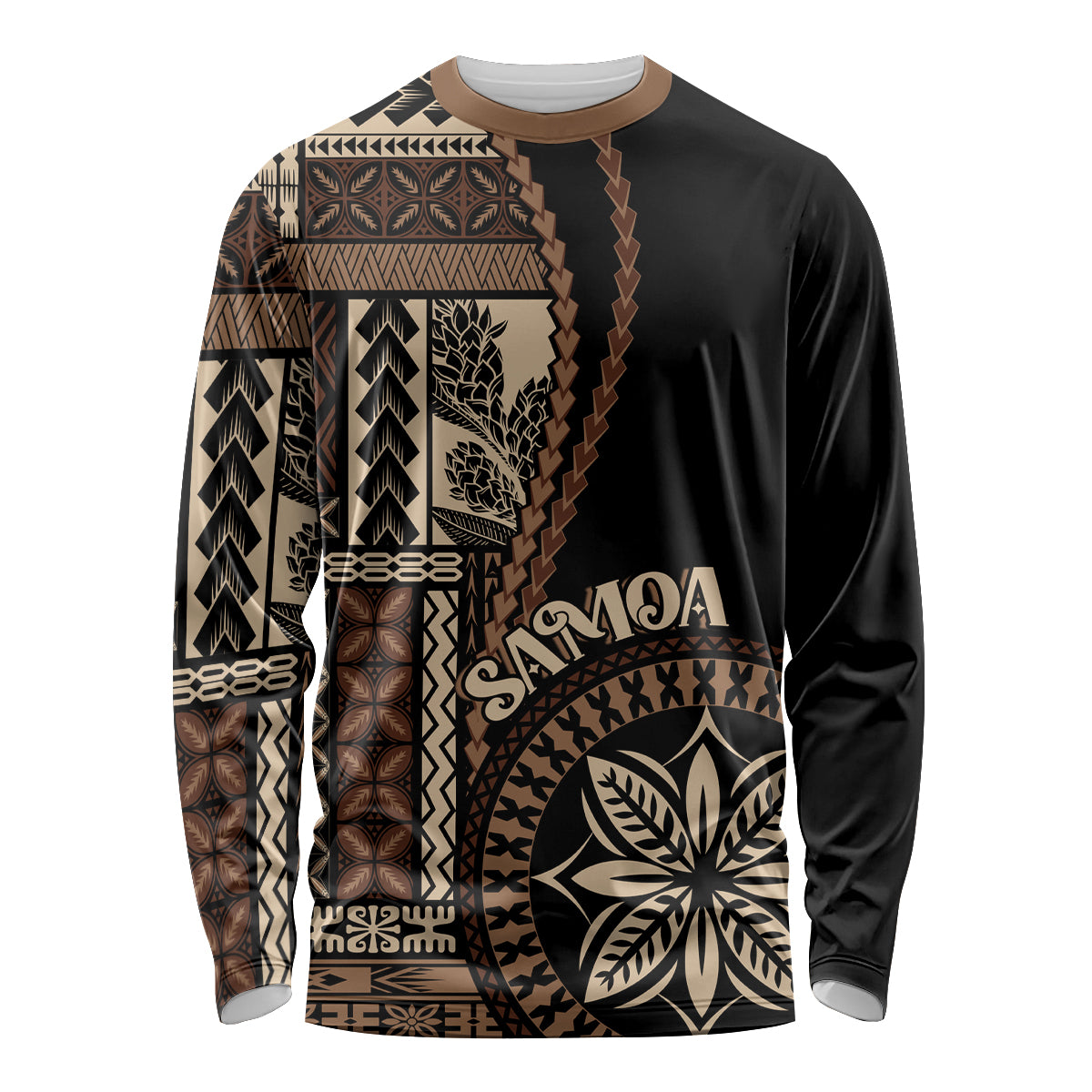 Samoa Siapo Motif Long Sleeve Shirt Classic Style - Black Ver LT7 Unisex Black - Polynesian Pride