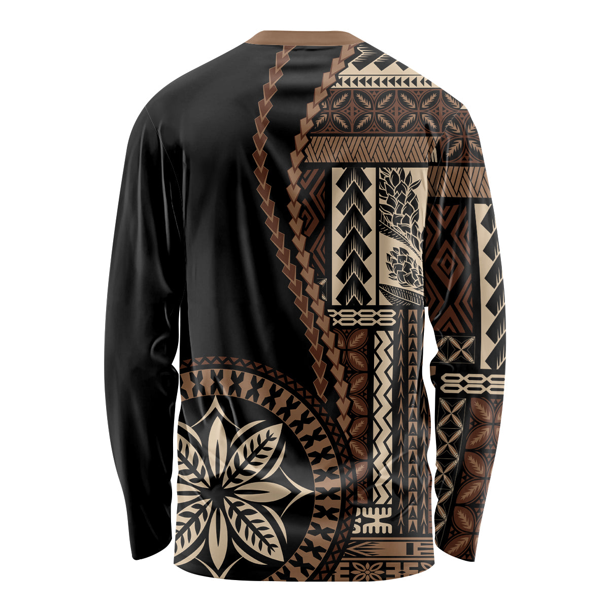 Samoa Siapo Motif Long Sleeve Shirt Classic Style - Black Ver LT7 - Polynesian Pride