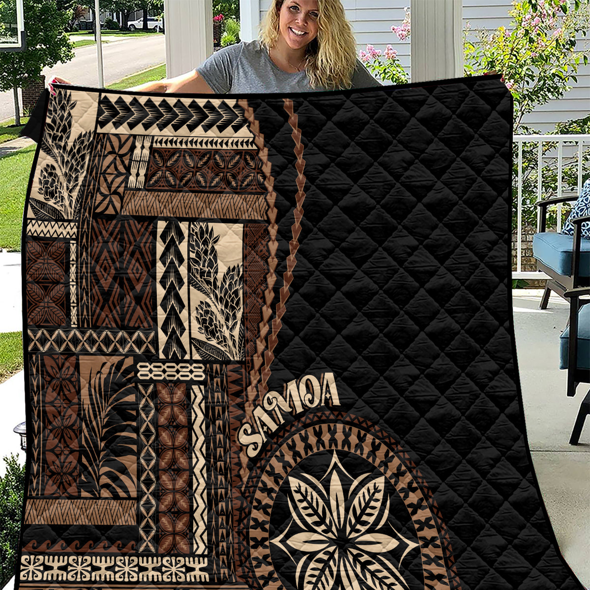 Samoa Siapo Motif Quilt Classic Style - Black Ver LT7 Black - Polynesian Pride