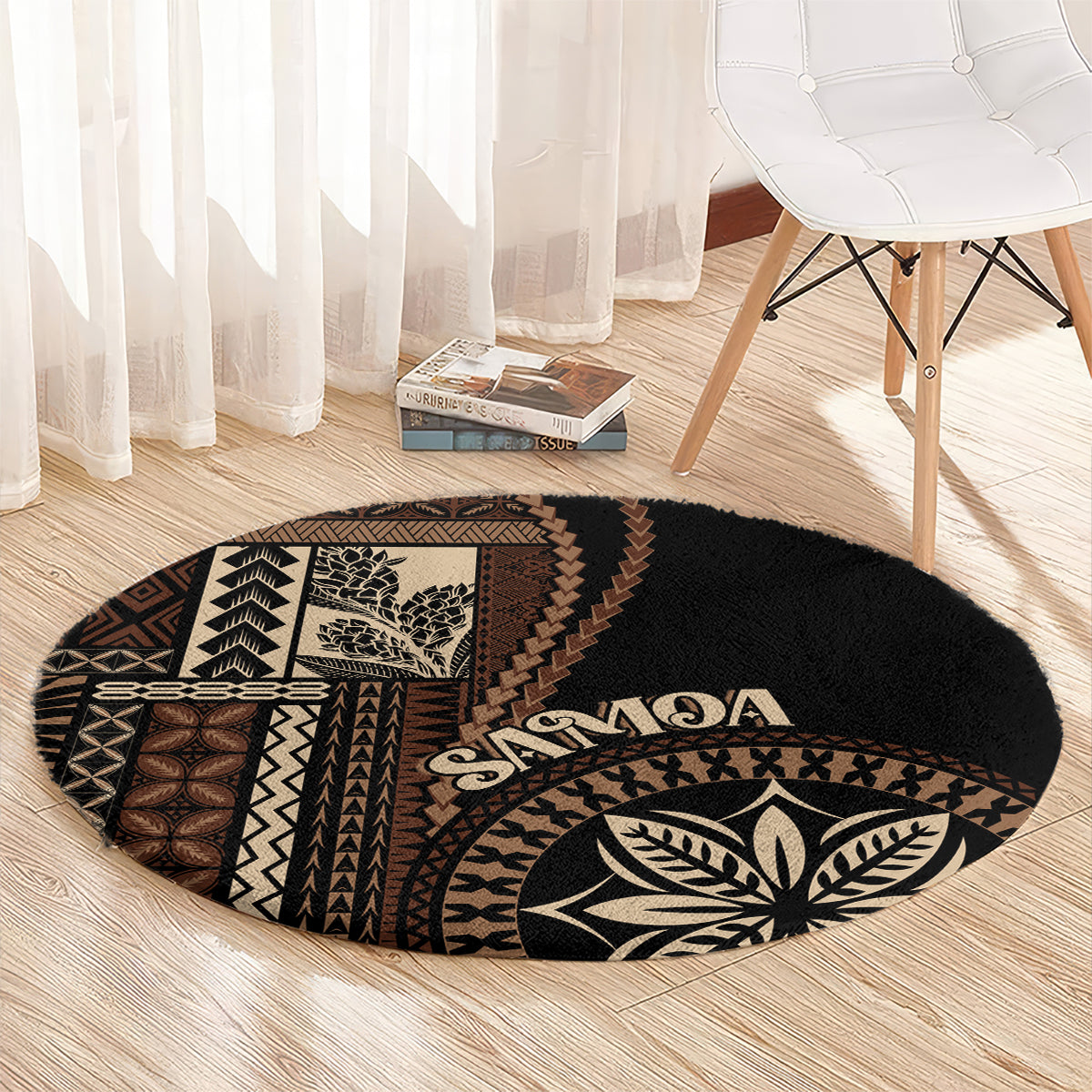 Samoa Siapo Motif Round Carpet Classic Style - Black Ver LT7 - Polynesian Pride