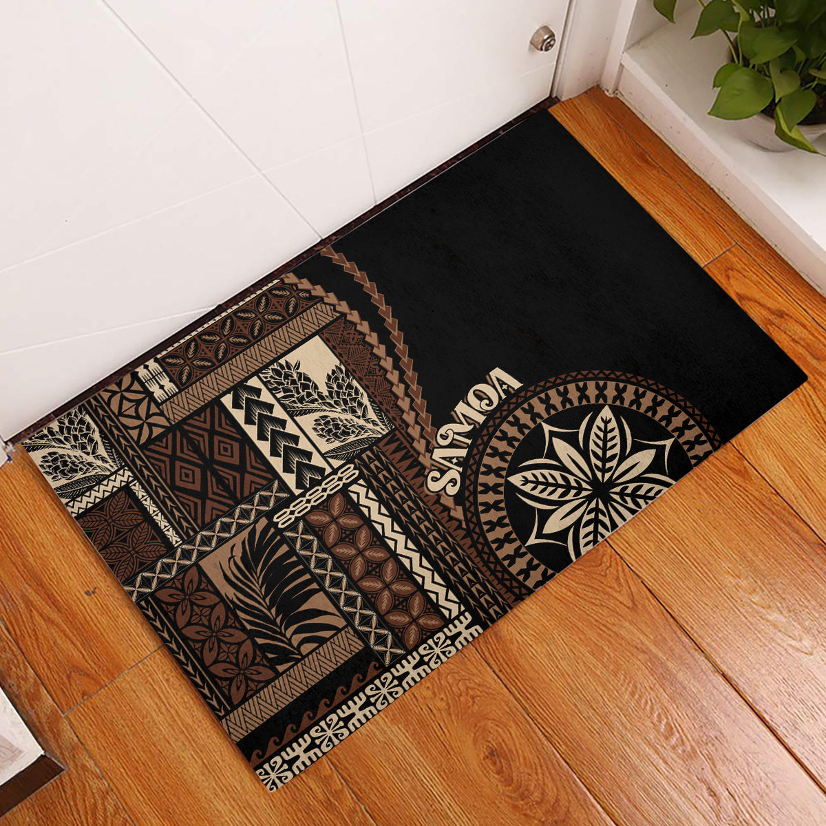 Samoa Siapo Motif Rubber Doormat Classic Style - Black Ver LT7 Black - Polynesian Pride