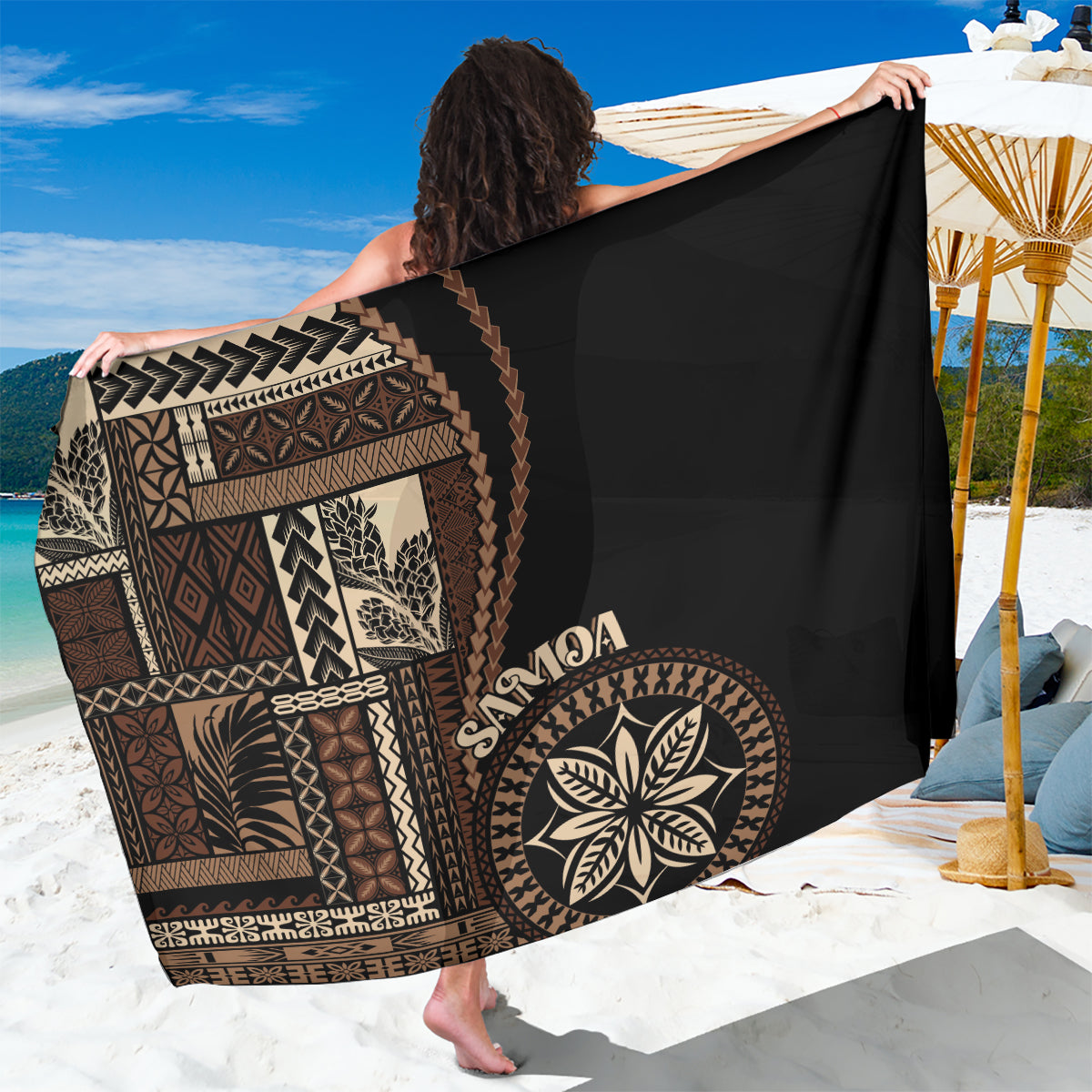 Samoa Siapo Motif Sarong Classic Style - Black Ver LT7 One Size 44 x 66 inches Black - Polynesian Pride