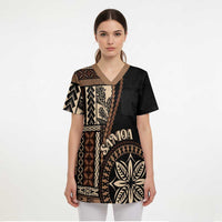 Samoa Siapo Motif Scrub Top Classic Style - Black Ver - Polynesian Pride