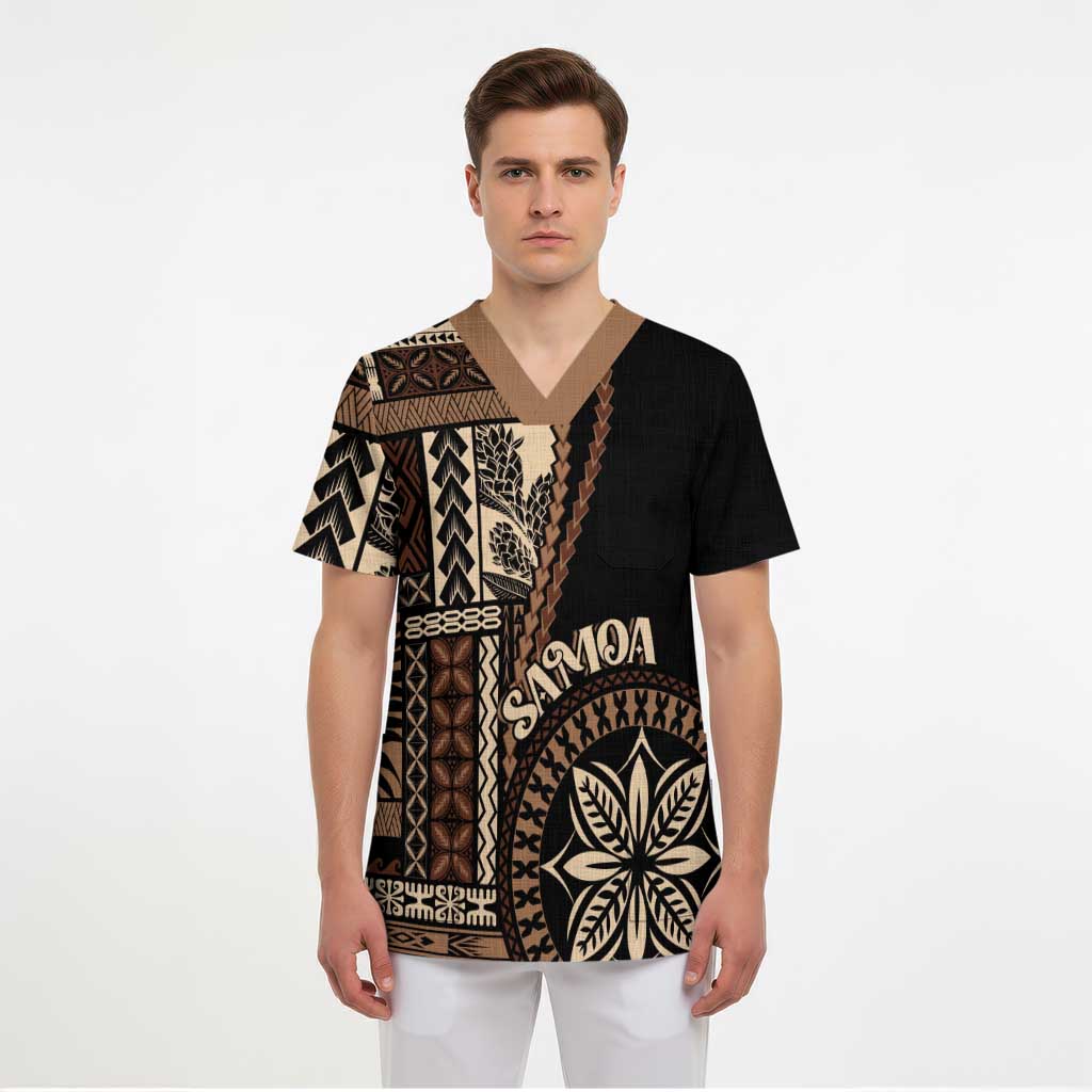 Samoa Siapo Motif Scrub Top Classic Style - Black Ver - Polynesian Pride