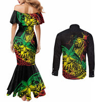 Personalised Reggae Jawaiian Festive Couples Matching Mermaid Dress and Long Sleeve Button Shirt Mix Polynesian LT7 - Polynesian Pride