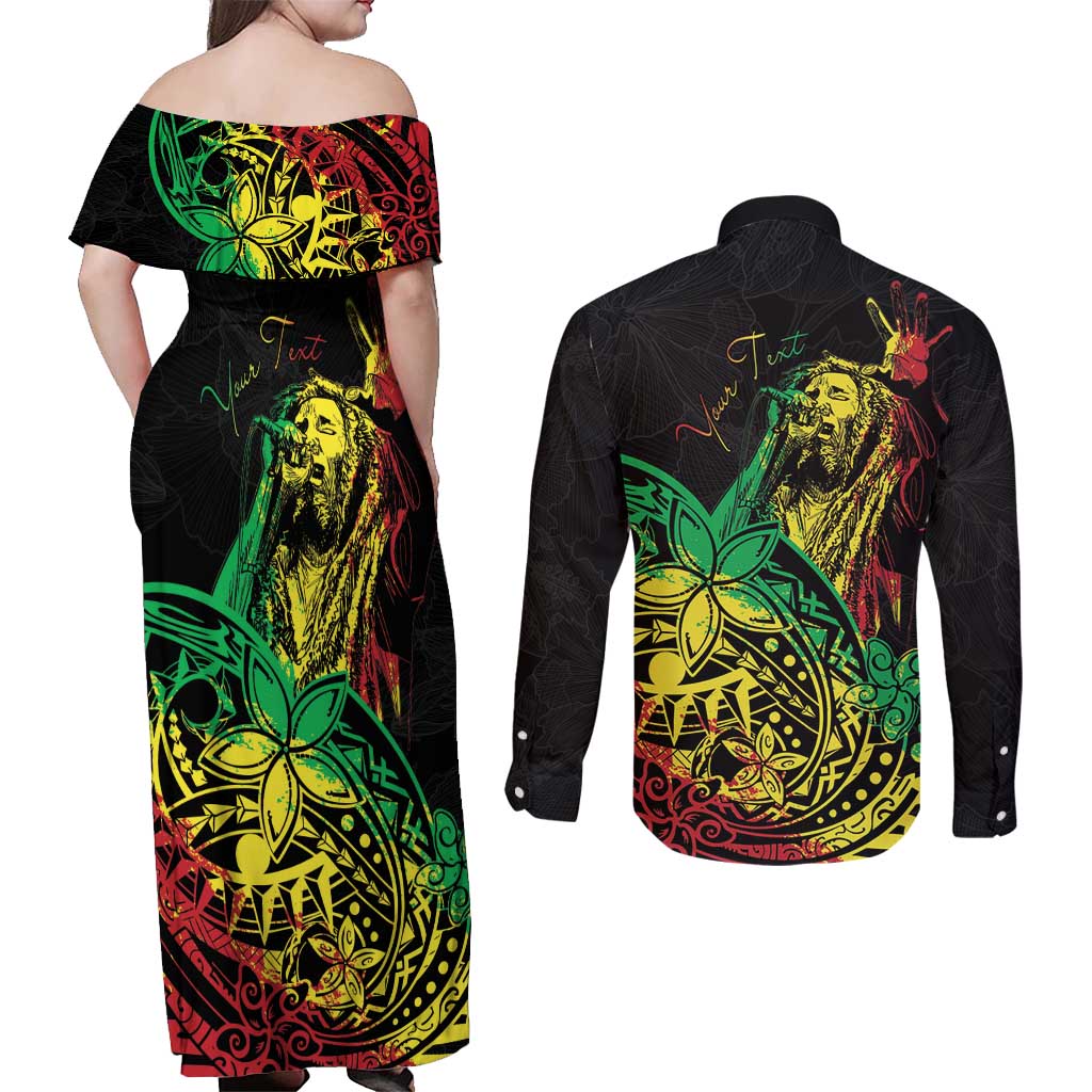 Personalised Reggae Jawaiian Festive Couples Matching Off Shoulder Maxi Dress and Long Sleeve Button Shirt Mix Polynesian LT7 - Polynesian Pride