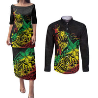 Personalised Reggae Jawaiian Festive Couples Matching Puletasi and Long Sleeve Button Shirt Mix Polynesian LT7 Reggae - Polynesian Pride