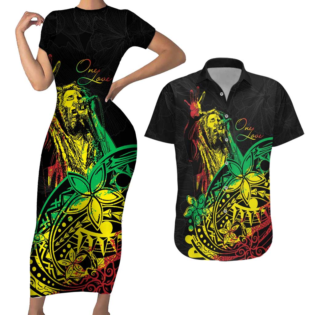 Personalised Reggae Jawaiian Festive Couples Matching Short Sleeve Bodycon Dress and Hawaiian Shirt Mix Polynesian LT7 Reggae - Polynesian Pride