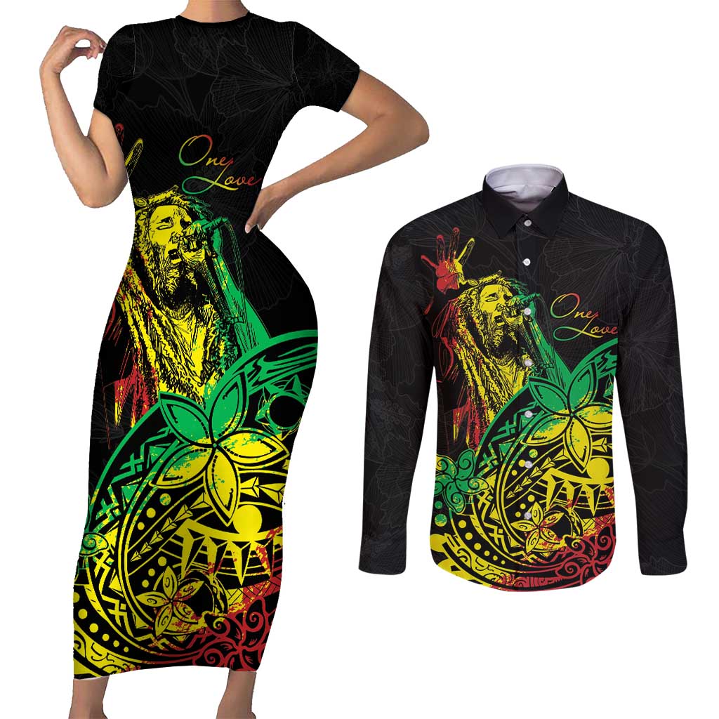 Personalised Reggae Jawaiian Festive Couples Matching Short Sleeve Bodycon Dress and Long Sleeve Button Shirt Mix Polynesian LT7 Reggae - Polynesian Pride