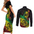 Personalised Reggae Jawaiian Festive Couples Matching Short Sleeve Bodycon Dress and Long Sleeve Button Shirt Mix Polynesian