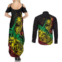 Personalised Reggae Jawaiian Festive Couples Matching Summer Maxi Dress and Long Sleeve Button Shirt Mix Polynesian LT7 - Polynesian Pride