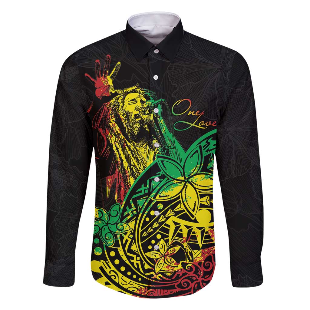 Personalised Reggae Jawaiian Festive Family Matching Off Shoulder Maxi Dress and Hawaiian Shirt Mix Polynesian