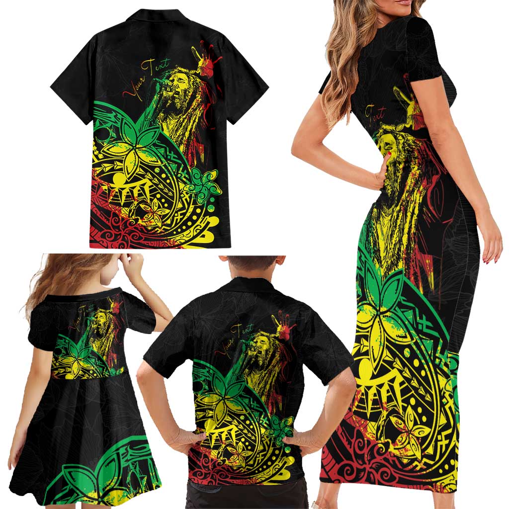 Personalised Reggae Jawaiian Festive Family Matching Short Sleeve Bodycon Dress and Hawaiian Shirt Mix Polynesian
