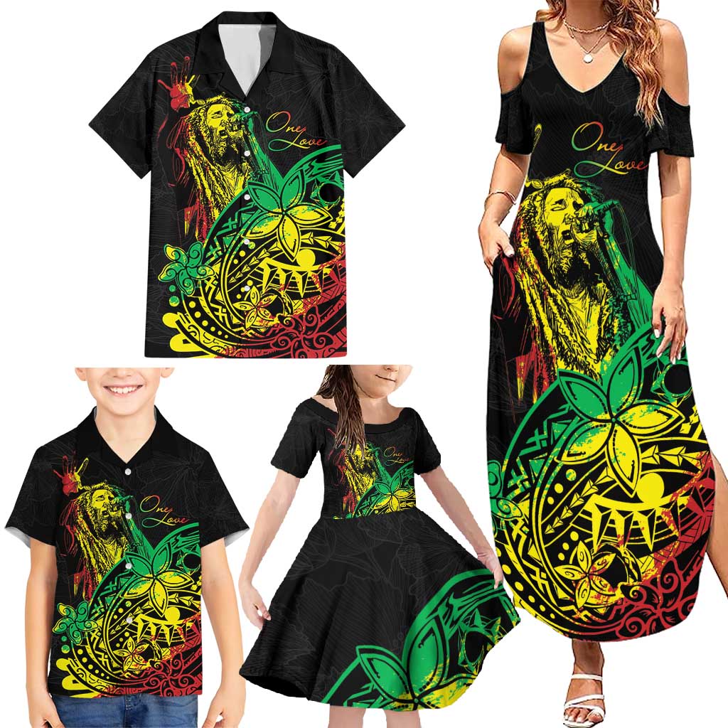 Personalised Reggae Jawaiian Festive Family Matching Summer Maxi Dress and Hawaiian Shirt Mix Polynesian