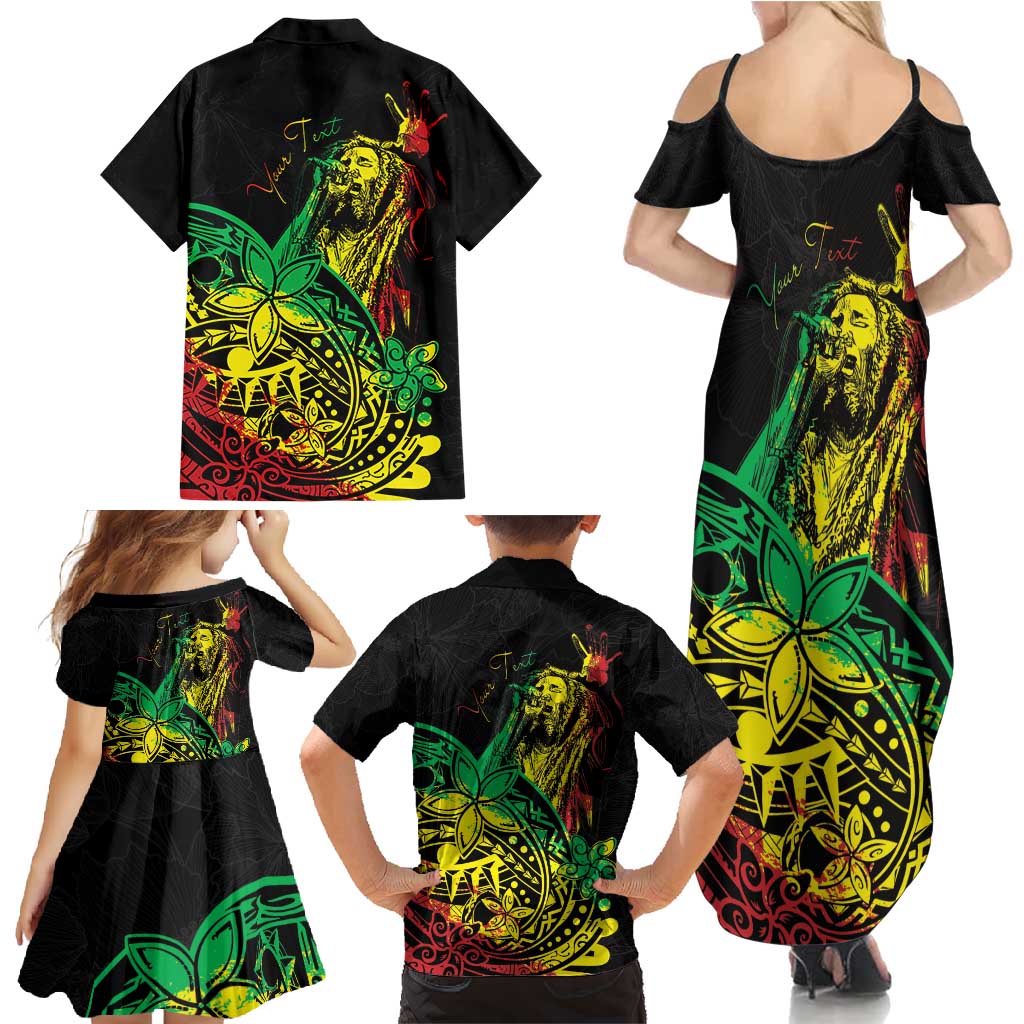 Personalised Reggae Jawaiian Festive Family Matching Summer Maxi Dress and Hawaiian Shirt Mix Polynesian
