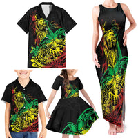 Personalised Reggae Jawaiian Festive Family Matching Tank Maxi Dress and Hawaiian Shirt Mix Polynesian