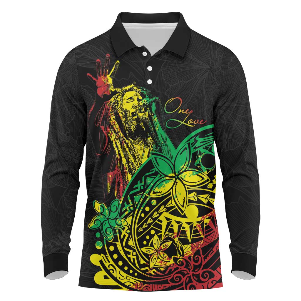 Personalised Reggae Jawaiian Festive Long Sleeve Polo Shirt Mix Polynesian