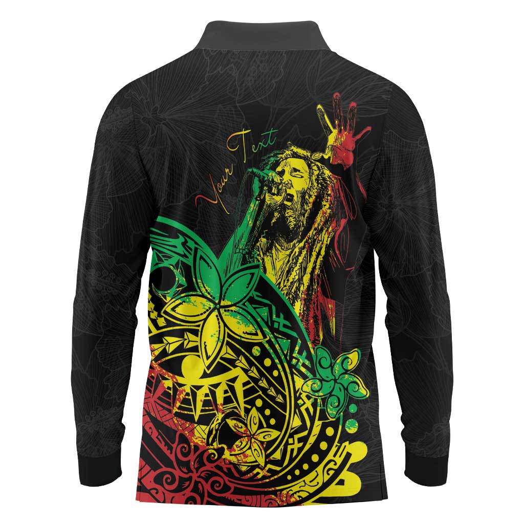 Personalised Reggae Jawaiian Festive Long Sleeve Polo Shirt Mix Polynesian