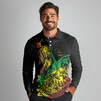Personalised Reggae Jawaiian Festive Long Sleeve Polo Shirt Mix Polynesian