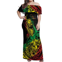 Personalised Reggae Jawaiian Festive Off Shoulder Maxi Dress Mix Polynesian