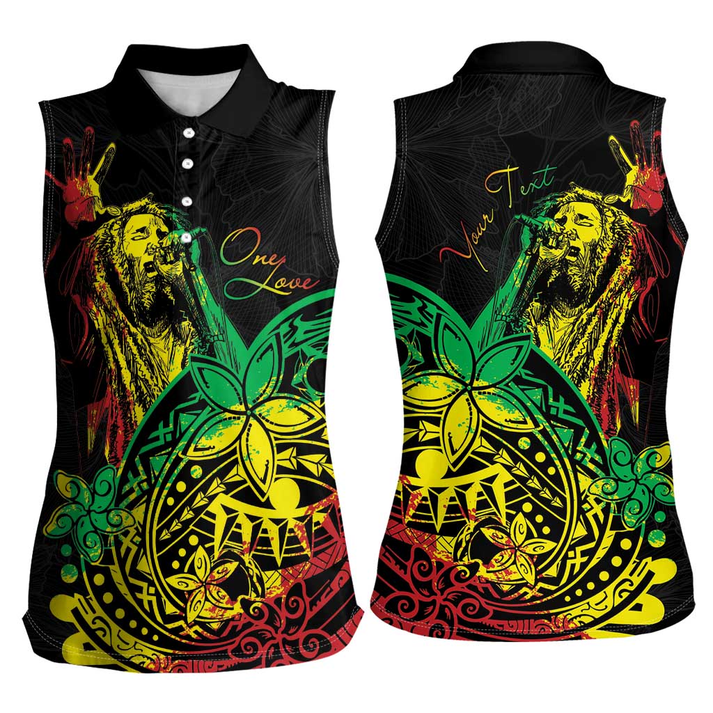Personalised Reggae Jawaiian Festive Women Sleeveless Polo Shirt Mix Polynesian