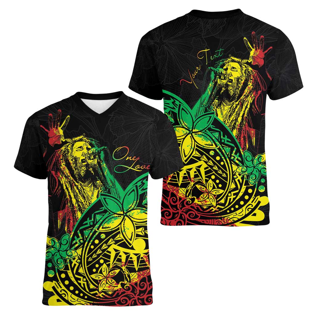 Personalised Reggae Jawaiian Festive Women V-Neck T-Shirt Mix Polynesian LT7 - Polynesian Pride