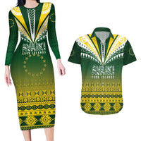 Cook Islands Rugby Custom Couples Matching Long Sleeve Bodycon Dress and Hawaiian Shirt Kuki Avaiki - Polynesian Pride