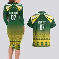 Cook Islands Rugby Custom Couples Matching Long Sleeve Bodycon Dress and Hawaiian Shirt Kuki Avaiki - Polynesian Pride