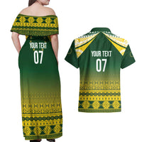 Cook Islands Rugby Custom Couples Matching Off Shoulder Maxi Dress and Hawaiian Shirt Kuki Avaiki - Polynesian Pride