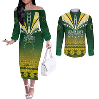 Cook Islands Rugby Custom Couples Matching Off The Shoulder Long Sleeve Dress and Long Sleeve Button Shirt Kuki Avaiki - Polynesian Pride