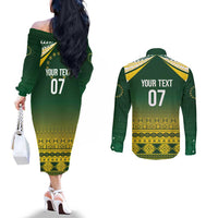 Cook Islands Rugby Custom Couples Matching Off The Shoulder Long Sleeve Dress and Long Sleeve Button Shirt Kuki Avaiki - Polynesian Pride