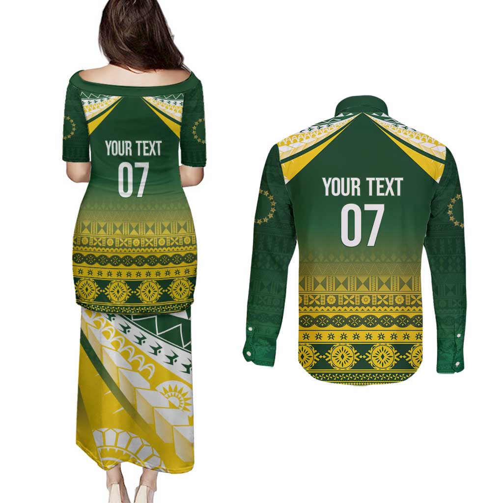 Cook Islands Rugby Custom Couples Matching Puletasi and Long Sleeve Button Shirt Kuki Avaiki - Polynesian Pride