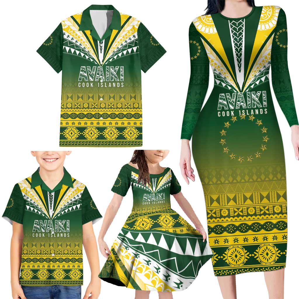 Cook Islands Rugby Custom Family Matching Long Sleeve Bodycon Dress and Hawaiian Shirt Kuki Avaiki - Polynesian Pride