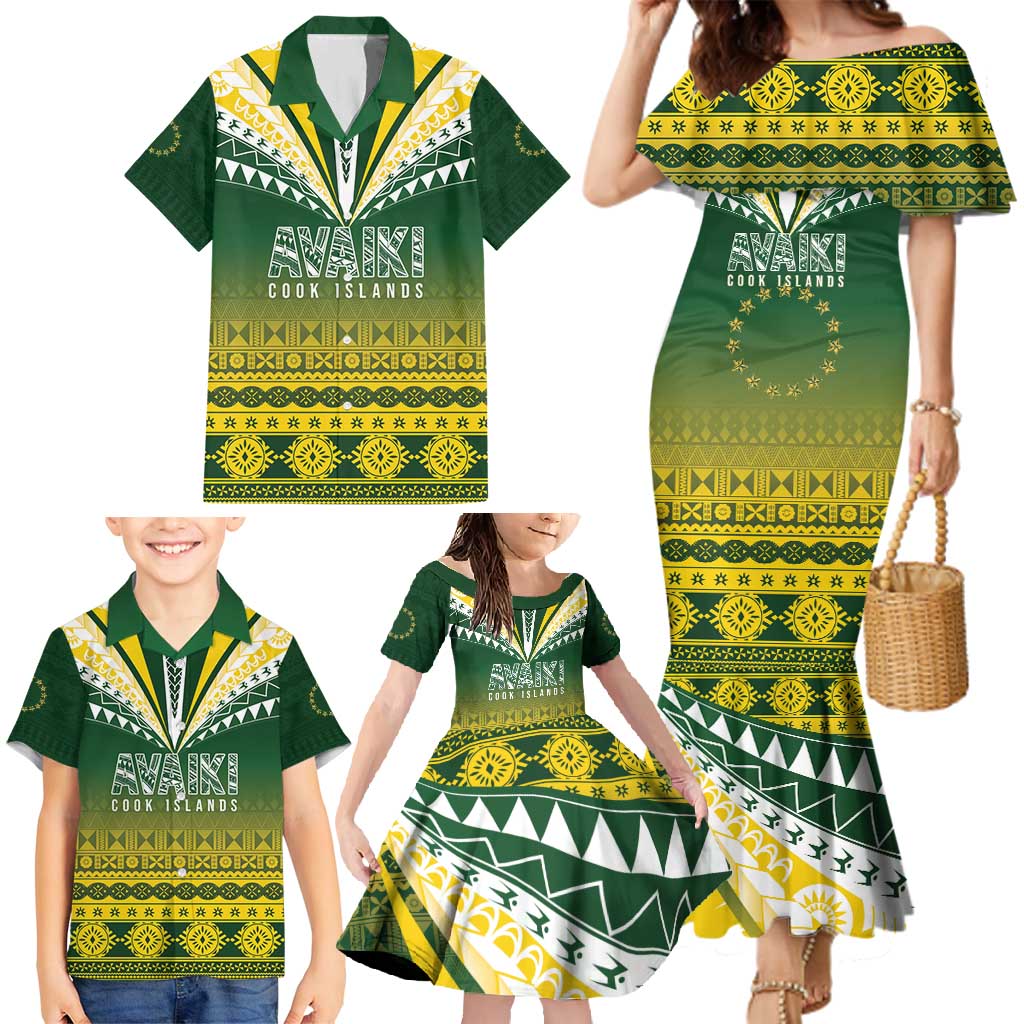 Cook Islands Rugby Custom Family Matching Mermaid Dress and Hawaiian Shirt Kuki Avaiki - Polynesian Pride
