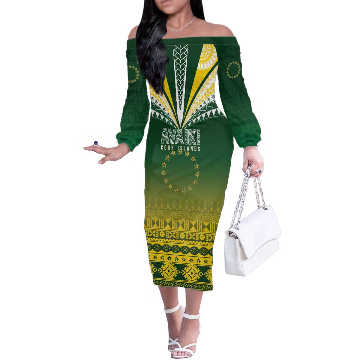 Cook Islands Rugby Custom Family Matching Off The Shoulder Long Sleeve Dress and Hawaiian Shirt Kuki Avaiki - Polynesian Pride