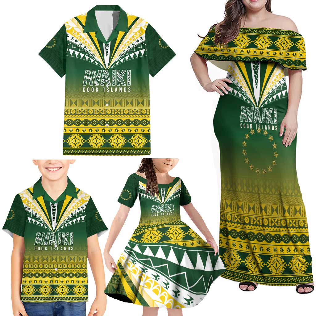 Cook Islands Rugby Custom Family Matching Off Shoulder Maxi Dress and Hawaiian Shirt Kuki Avaiki - Polynesian Pride