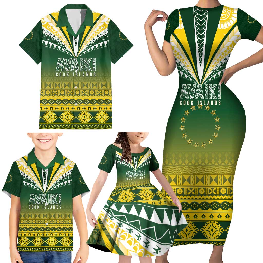 Cook Islands Rugby Custom Family Matching Short Sleeve Bodycon Dress and Hawaiian Shirt Kuki Avaiki - Polynesian Pride