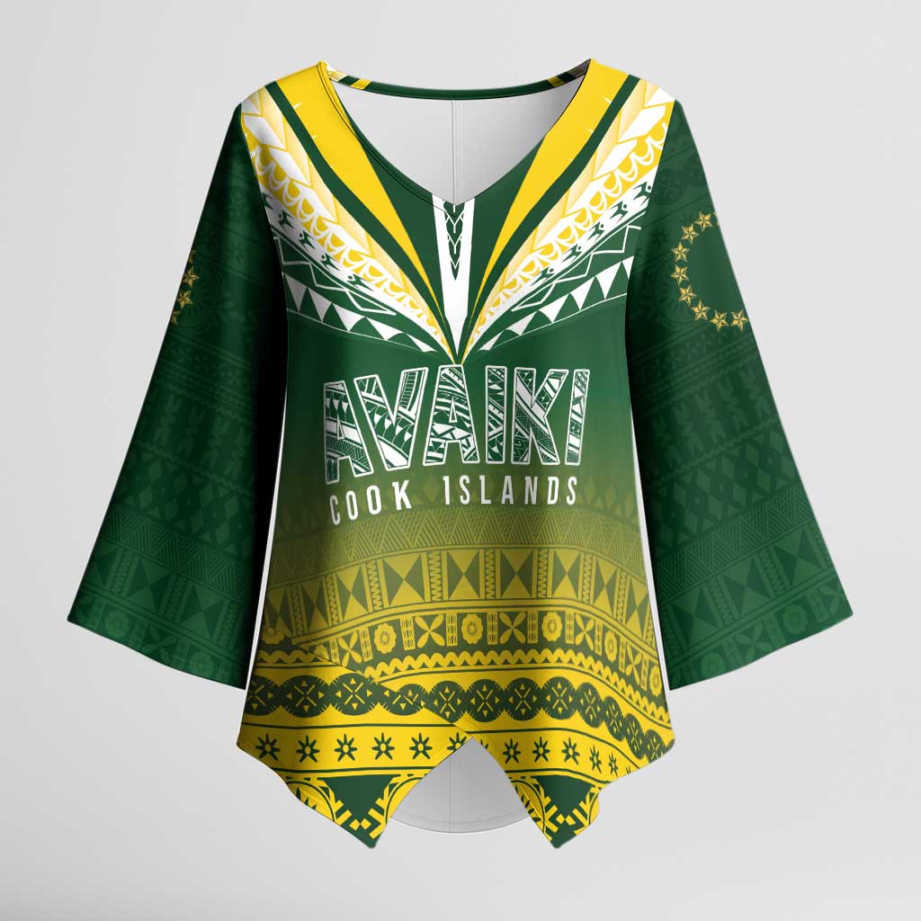Cook Islands Rugby Custom Kimono Sleeve Blouse Kuki Avaiki - Polynesian Pride